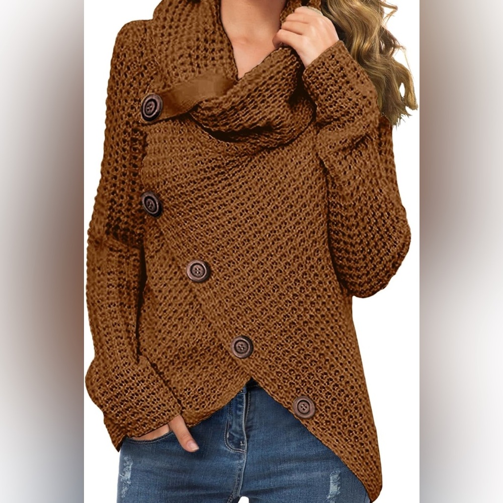 Oversized Turtle Cowl Neck Asymmetric Sweater